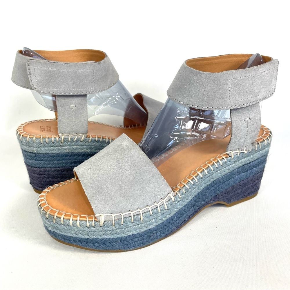 Frye & Co Blue Suede Espadrille Wedge Sandals Ankle Strap Womens 9 - Picture 10 of 10